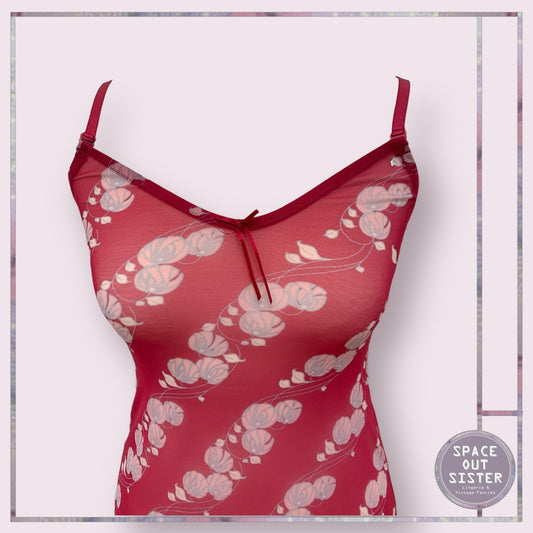 90s Sheer Red Bloom Nightdress