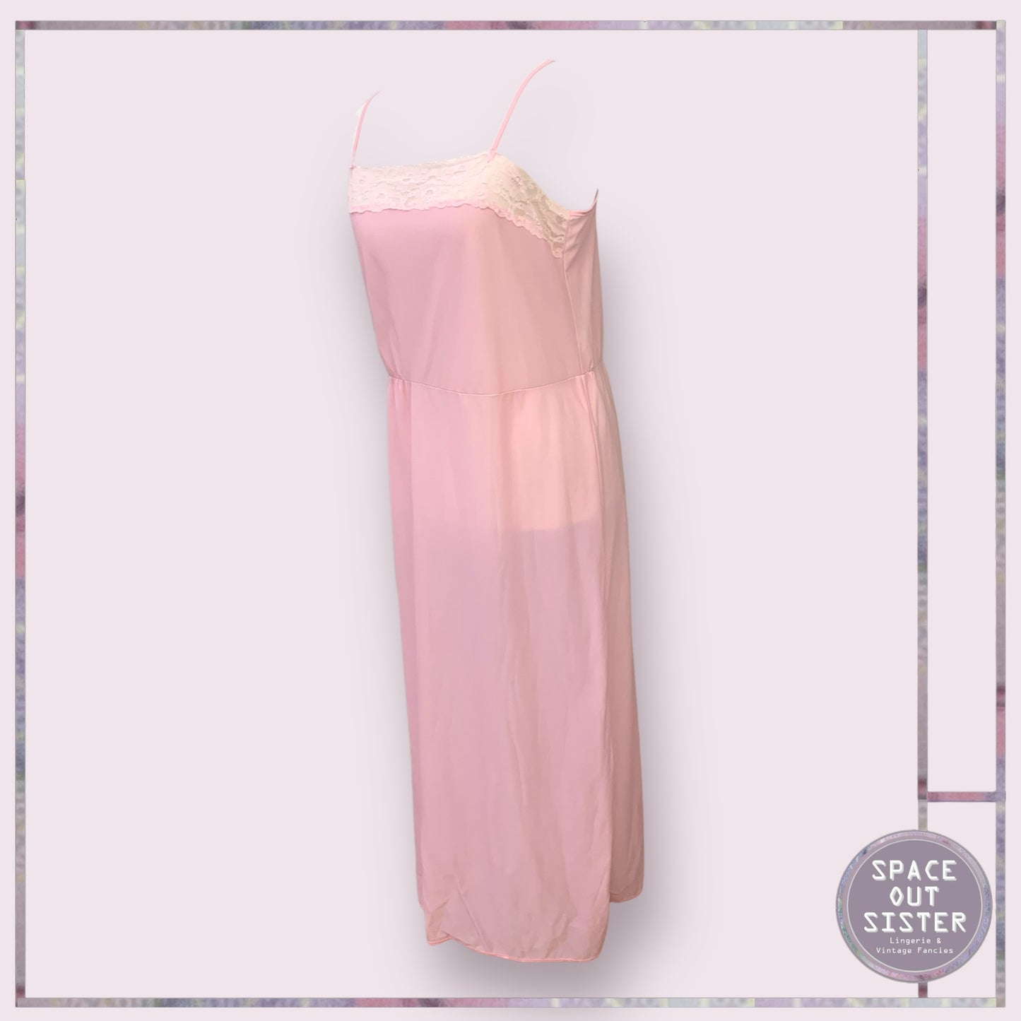 Vintage Pink Full Length Lace Nightdress