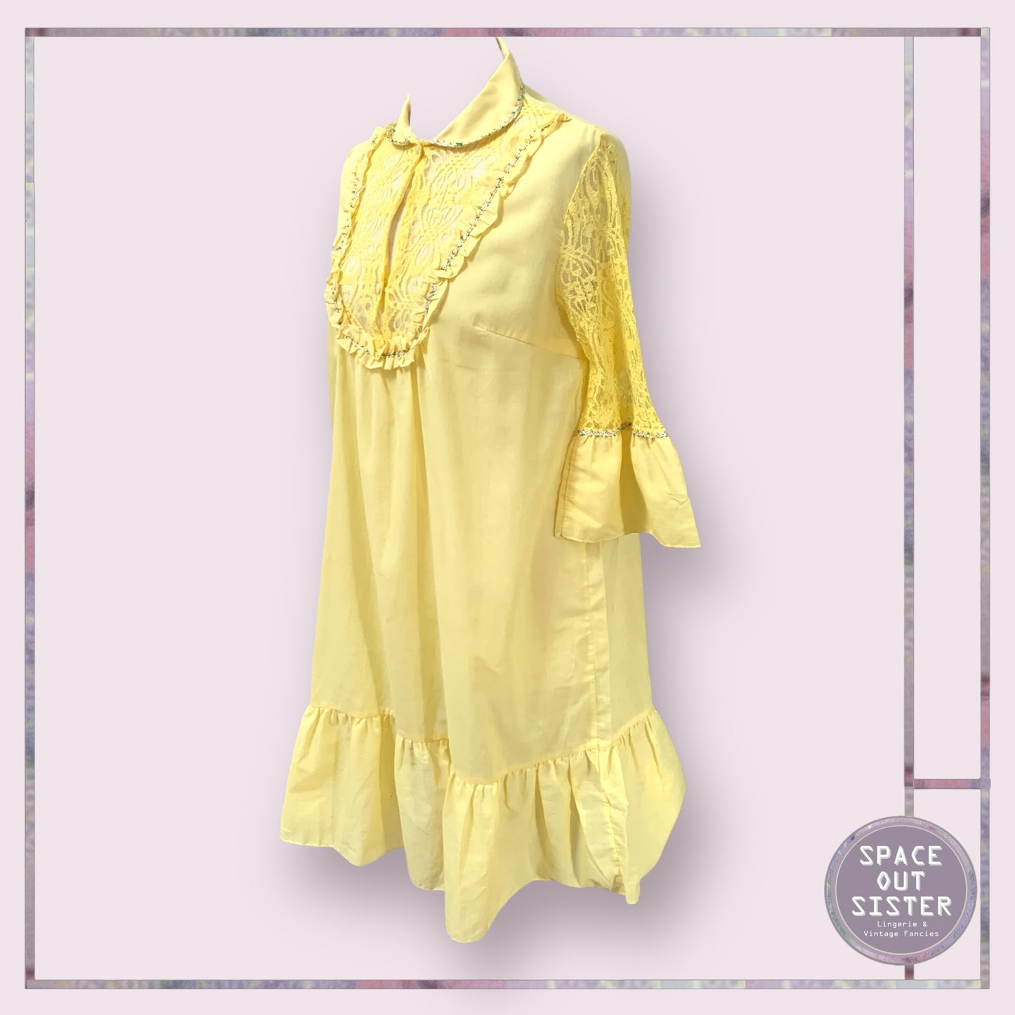 Vintage Beaded Flounce Lace Sleeve Nightdress