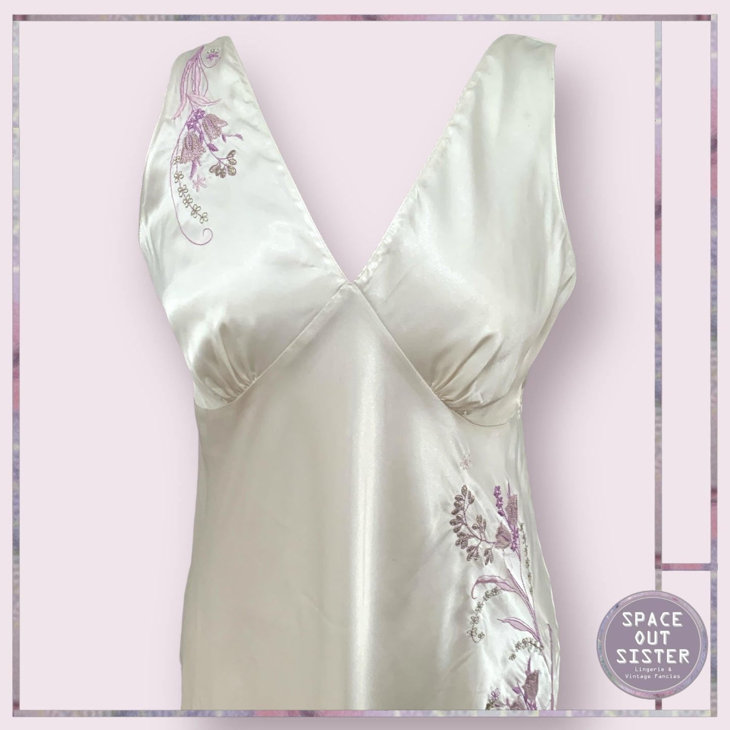 Vintage Ivory & Lilac Slip Dress