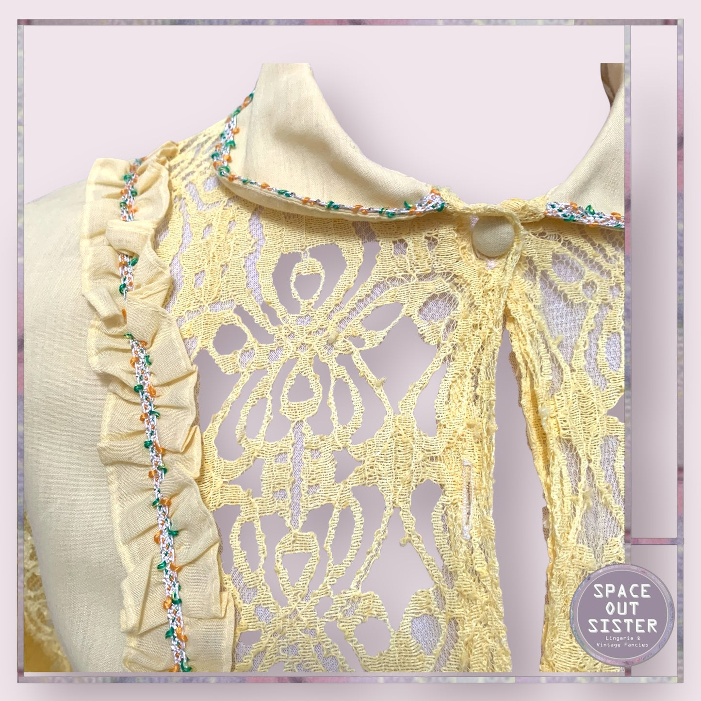 Vintage Beaded Flounce Lace Sleeve Nightdress