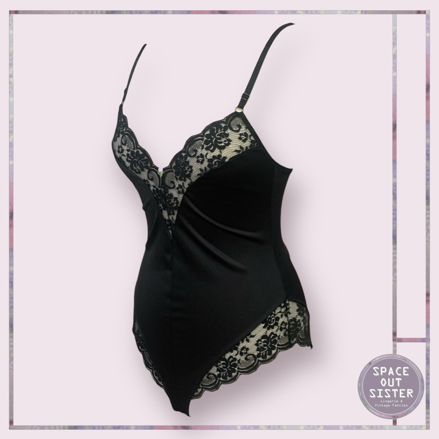 Vintage Black Satin Bodysuit