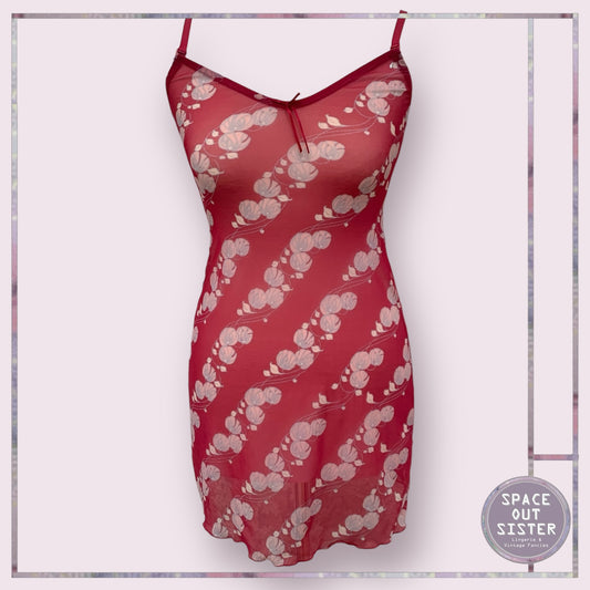 90s Sheer Red Bloom Nightdress