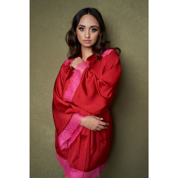 New Lipstick Red Hot Pink Satin Short Robe by Kilo Brava