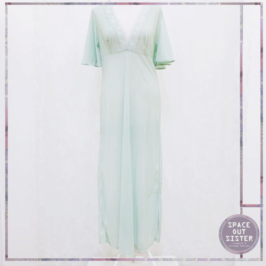 Circa 1970s Seafoam Butterfly Sleeve Nightdress